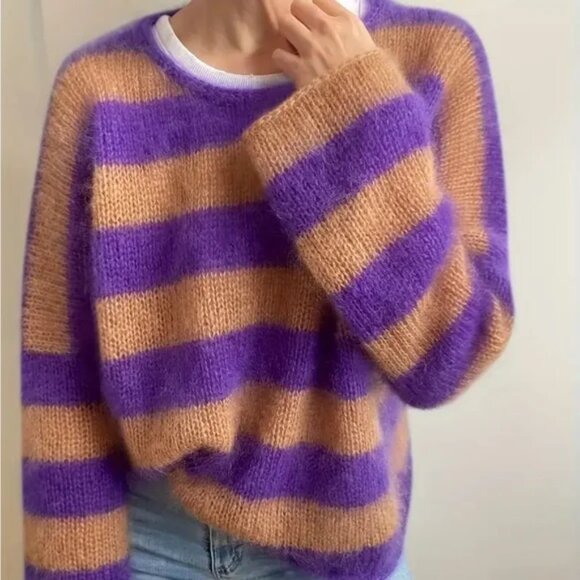 Thick Stripe Purple Brown Sweater - Picture 1 of 3